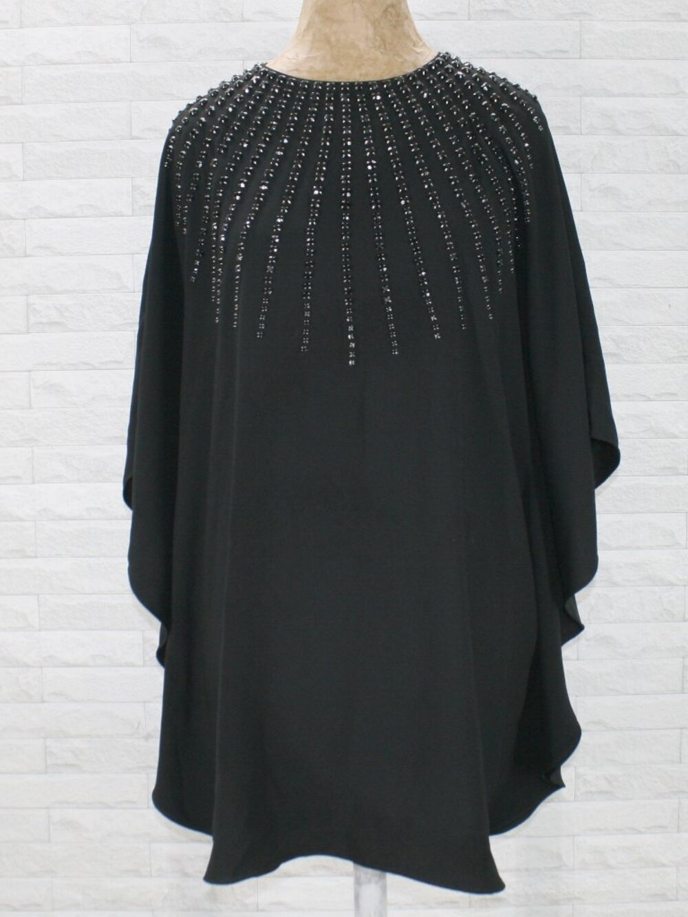 VINTAGE TRINA TURK Dress Cape Rhinestone Sunburst Embellished Caftan Black Large